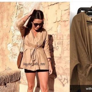 Zara belted linen blouse, bloggers favorite